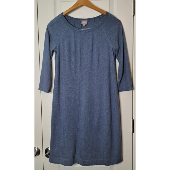 J. Jill Dresses & Skirts - J Jill Women's Blue Shift Dress Pleated 3/4 Sleeve Round Neck Stretch Size S